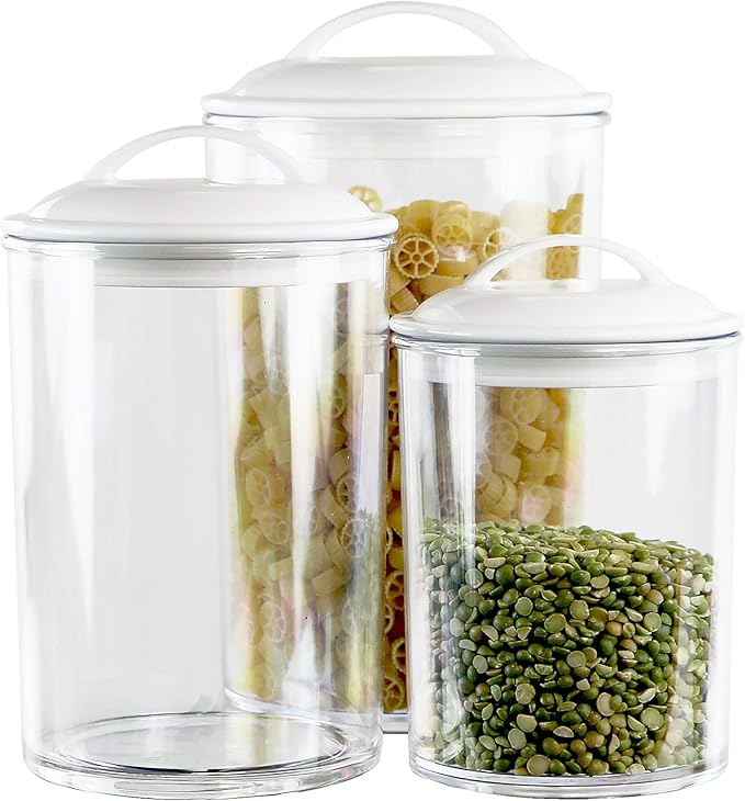 Reston Lloyd Food Storage Containers, BPA Free Airtight Canisters for Cereal, Pasta, Sugar, Coffee, Flour, Cookies, Loose Tea, for Kitchen Organization, Set of 3, White