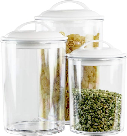 Reston Lloyd Food Storage Containers, BPA Free Airtight Canisters for Cereal, Pasta, Sugar, Coffee, Flour, Cookies, Loose Tea, for Kitchen Organization, Set of 3, White