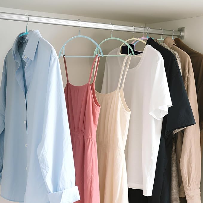 ZAVOOS 14 Pack Clothes Hanger, 16.5'' Non Slip PVC Coating Metal Sweater Hangers, No Shoulder Bumps, Heavy Duty Colorful Coat Suit Pants Hanger for Closet, Space Saving Organizer, 7 Colors