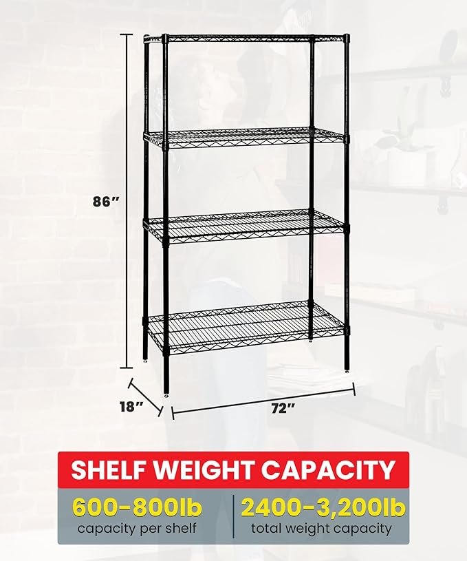 Quantum Storage Systems WR86-1872BK-5 Starter Kit Wire Shelves Black Epoxy 5 Shelves 86" H x 72" W x 18" D