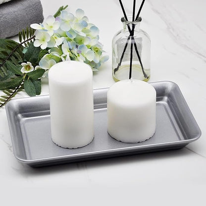 Vintage Farmhouse Decor Metal Vanity Tray (1 Pack),Countertop Guest Hand Towel Storage Organizer Tray Dispenser, Sturdy Holder for Perfume, Cosmetics, Jewelry, Makeup Bathroom Organizer (Silver)