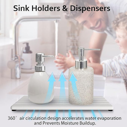 Diatomite Soap Dish, Water Absorbing Stone Tray, Kitchen Sink Organizer, Fast Drying Counter Holder (White, 9.5" x 4"/24 x 10cm)