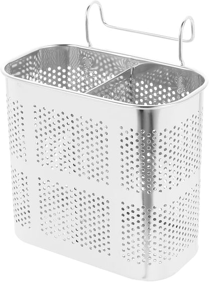 UPKOCH Hanging Chopstick Holder Kitchen Utensil Drying Rack with Drain Holes 2-Compartment Flatware Organizer for Chopsticks Forks and Spoons 6.29X5.11X2.75 Inch