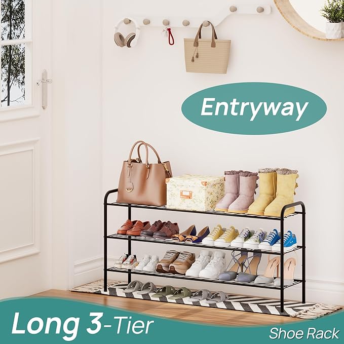 viewcare Long Shoe Rack for Closet, 3-Tier Extra Long Shoe Rack for Entryway & Garage, Sturdy Metal Construction, Shoe Organizer Holds 15-18 Pairs