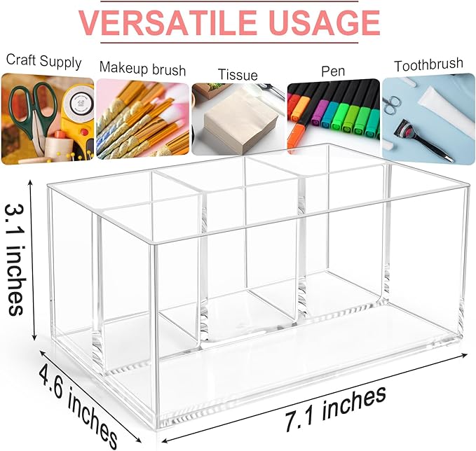Vowcarol Small Clear Plastic Silverware Caddy Cutlery Holder 7.1 x 4.6 x 3.1 inches 4 Compartments Tableware Storage Box for Napkin, Knife Spoon and Fork Holder