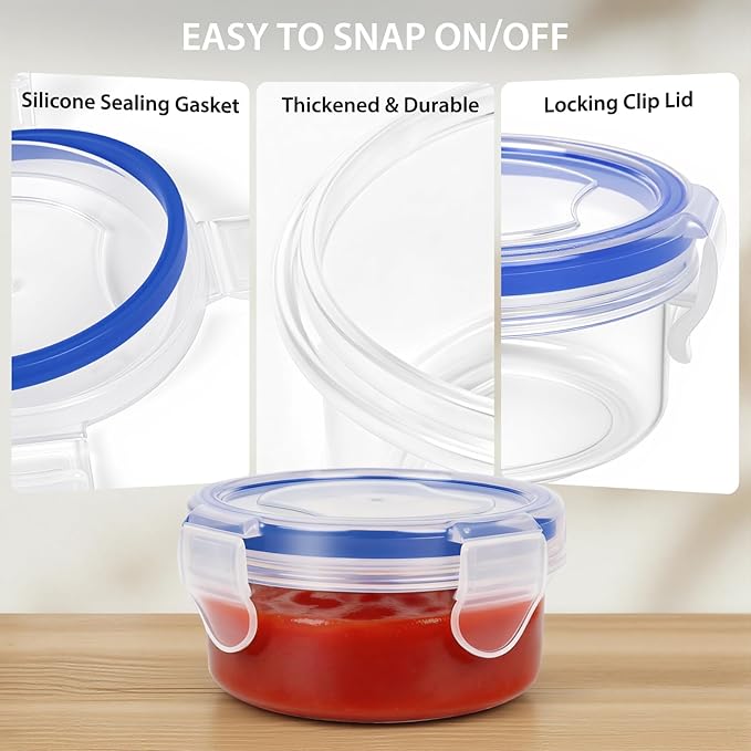 Small Containers with Lids, [6 Pack] 3.5 oz Reusable Plastic Jars for Snack and Puree, Salad Dressing Container to Go, Small Condiment Containers for On-the-Go Meals, Sauce Containers, BPA-Free