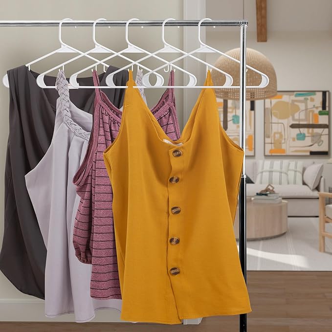 Royale Linens Plastic Hangers 20 Pack - White Clothes Hanger with Hooks – Heavy Duty Space Saving Coat Hangers Ideal for Everyday Use for Tops, Skirt, Dress, Shirts, Pants