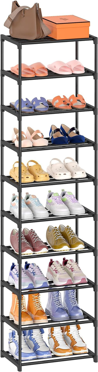 Autonomier 10 Tier Tall Shoe Rack, Narrow Lightweight Shoe Shelf, Compact Vertical Shoe Stand, Small Space Saving for Closet Floor, Dorm Storage Organizer, Front Door Entrance, Entryway