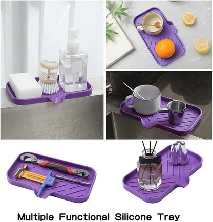 MicoYang Silicone Bathroom Soap Dishes with Drain Spout-Bathroom and Kitchen Sink Organizer,Sponge Holder,Dish Soap Tray,Perfect for Dispenser,Scrubber,Bottle,Cup on Sink or Counter-Purple 9.6"×5.3"