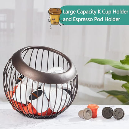2 Pieces Coffee Pods Holder K Pods Holder Large Capacity Coffee Pod Baskets Stainless Steel Cup Organizer Sturdy for Espresso Capsule Pot Storage Metal Wire Fruit Bowl Snack Storage(Dark Brown)