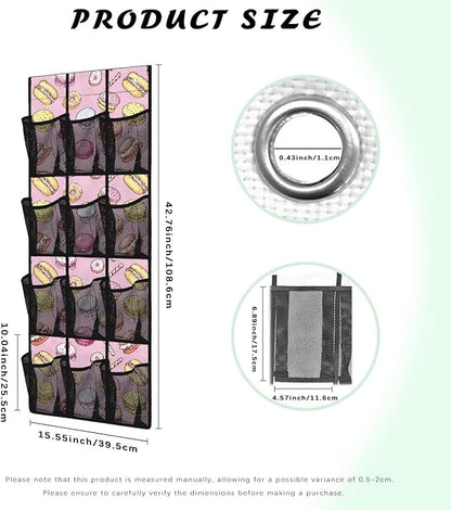 Pink Behind The Door Organizer 12 Pockets Shoe Holder Hanger for Living Room Space Saving Over The Door Shoe Organizer Bathroom Cookie Wall Hanging Storage for Closet