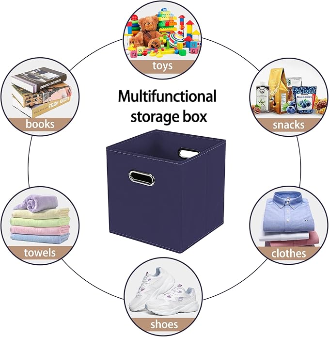 Fabric Cloth Storage Bins,Fabric Cube Bins Organizer with Dual Handles Foldable Cube Storage Baskets for Home Bedroom Storage,Set of 3,(Navy Blue)