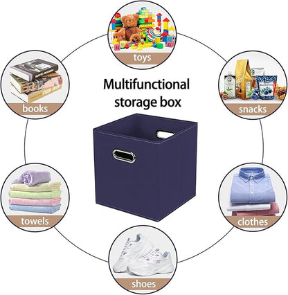 Fabric Cloth Storage Bins,Fabric Cube Bins Organizer with Dual Handles Foldable Cube Storage Baskets for Home Bedroom Storage,Set of 3,(Navy Blue)