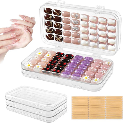 Tri-Fold Press On Nail Boxes Portable Nail Display box, Clear PET Plastic Storage Box for Fake Nails with Adhesive Double Sided Tape nails packaging for press ons
