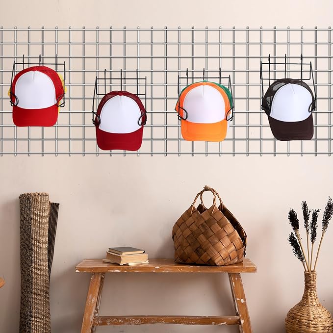 Yaocom 8 Pcs Gridwall Hat Display Rack, Metal Wire Retail Display Shelves Gridwall Organizer Accessories for Grid Panel Displaying Baseball Hats for Home Commercial, Black