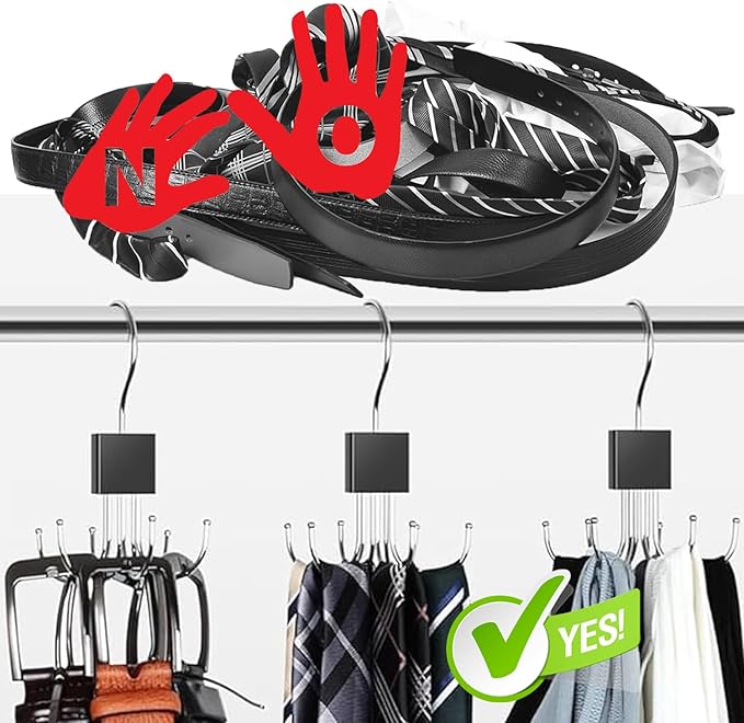 Belt Hanger, 2Pcs Belt Organizer for Closet 360°,Rotatable Max 48 Belt Storage Rack Space Saving Storage Rack for Belt, Bra, Tank Top, Tie, Scarf(Wood Color)