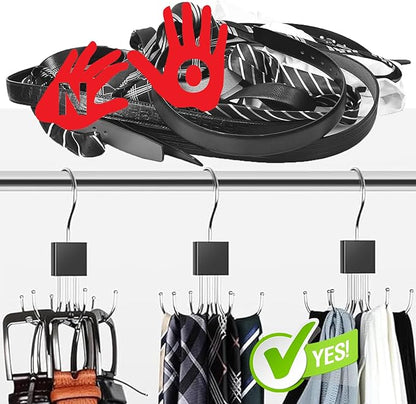Belt Hanger, 2Pcs Belt Organizer for Closet 360°,Rotatable Max 48 Belt Storage Rack Space Saving Storage Rack for Belt, Bra, Tank Top, Tie, Scarf(Black)