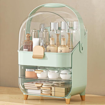 Makeup Organizer Countertop, Skincare Holder Bathroom Counter Organizer, Storage Box Cosmetic Display Cases, Teen Girl Gifts Make up Organizers for Vanity, Dresser (Green)