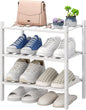 viewcare Small Shoe Rack for Entryway, White Shoe Organizer for Closet, Bamboo Wood Standing Shoe Shelf for Indoor Outdoor (White, 3-Tier_Samll)
