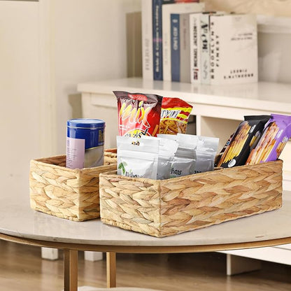 Vagusicc 2 Section Wicker Storage Basket, Set of 2 Hand-woven Water Hyacinth Storage Baskets, Toilet Tank Basket, Small Wicker Baskets, Woven baskets, Baskets for Organizing Storage Shelves, 2-Pack