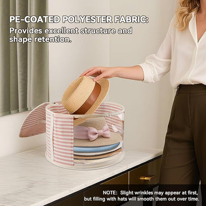 1 Pack Hat Storage Box with Clear Window, Holds up to 7 Caps Cowboy Hat Organizer Bag for Closet for Wide Brim Hats with Carrying Handles, Pink