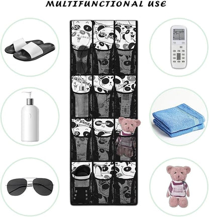 12 Pockets Shoe Organizer Over The Door Large Pockets Cartoon Panda Over The Door Closet Organizer Easy to Install Shoe Holder Hanger for Living Room