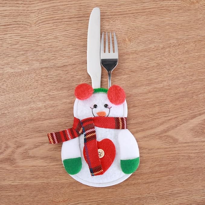 Christmas Decor, Christmas Forks Bag Cutlery Pouch Holders Utensil Snowman Silverware Decoration for Christmas Party 9PCS
