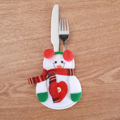 Christmas Decor, Christmas Forks Bag Cutlery Pouch Holders Utensil Snowman Silverware Decoration for Christmas Party 9PCS