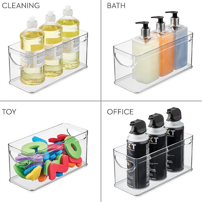 iDesign Narrow Pantry Bin with Handles for Kitchen Cabinets or Fridge, Set of 4, Clear, Made in USA
