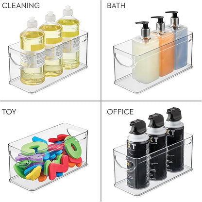 iDesign Narrow Pantry Bin with Handles for Kitchen Cabinets or Fridge, Set of 4, Clear, Made in USA