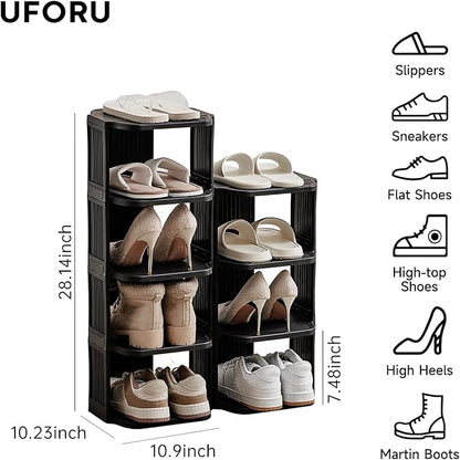 UFORU Vertical Shoe Rack, 9-Tier Plastic Stackable Storage Shelf for Small Closets and Narrow Spaces, Compact Free Standing Shoe Racks for Entryway Bedroom Dormitory