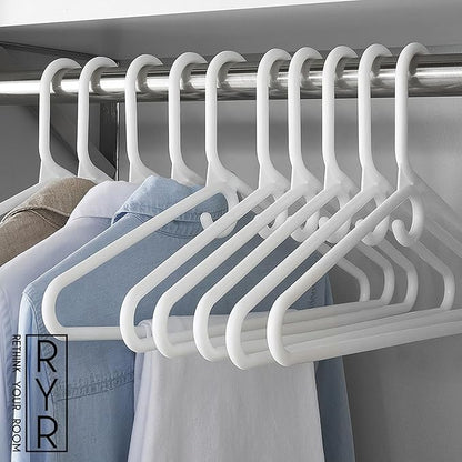 Clothes Hangers 10 Pack Plastic - Heavy Duty Space Saving Coat, Pant Hangers for Closet Organization - Durable Non-Slip, White Wardrobe Essentials Bulk Storage