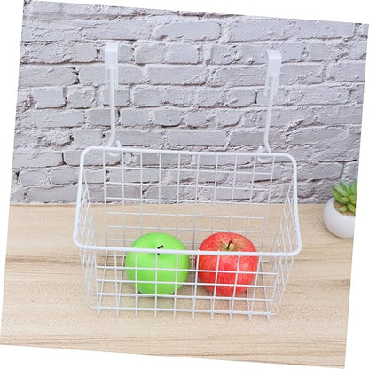 Wakauto Cabinet Storage Basket Hanging Organizer Rack Over Door Rust White Storage Holder with Ventilated Design for Kitchen Bathroom Office Easy Install Needed