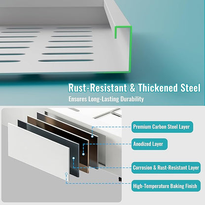 Pull Out Cabinet Organizer, Adjustable Width 16"-22" & Depth 12"-20", No Drill, for Kitchen, Pantry, Bathroom, White
