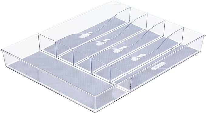 Glad Silverware & Utensil Drawer Organizer - Divided Clear Plastic Storage Tray with 6 Compartments for Kitchen Flatware and Cutlery - BPA Free, Food Safe, Non Slip, 12x15 inches
