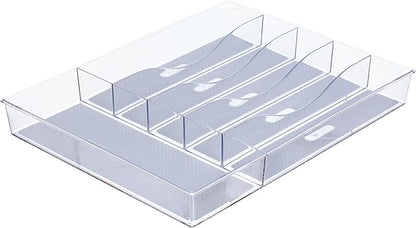 Glad Silverware & Utensil Drawer Organizer - Divided Clear Plastic Storage Tray with 6 Compartments for Kitchen Flatware and Cutlery - BPA Free, Food Safe, Non Slip, 12x15 inches