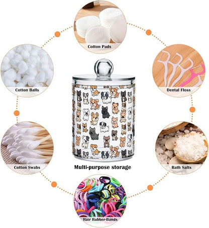 ALAZA 4pcs Lovely Dog Puppy Animal Qtip Holder Dispenser 14 oz Bathroom Storage Clear Apothecary Jars Containers Cotton Ball,Cotton Rounds,Floss Picks, Hair Clips, Food