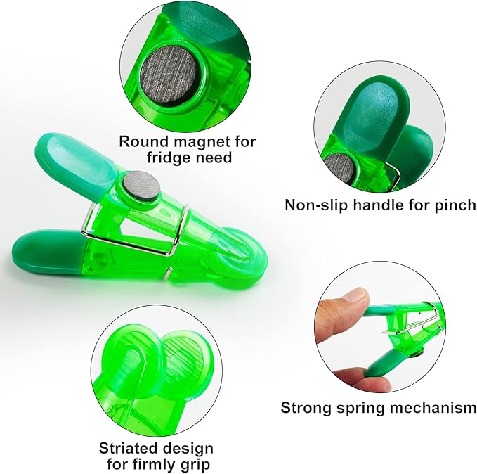12 Pack Chip Bag Clips, Foods Snacks Bag Clamps Sealing Bar, Refrigerator Magnet Clips for Kitchen Use