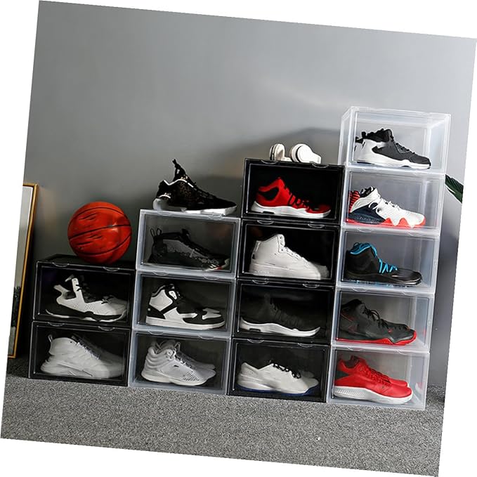 Shoe Storage Box with Dustproof Door Buckle, Stackable Shoe Organizer Container for Sneaker and Boot Closet Storage