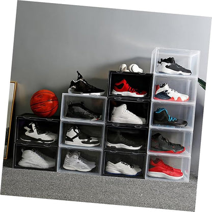 Shoe Storage Box with Dustproof Door Buckle, Stackable Shoe Organizer Container for Sneaker and Boot Closet Storage
