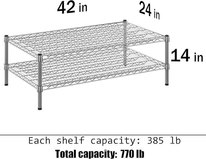 24" Deep x 42" Wide x 14" Height Wire Shelving Kit | 2-Tier | NSF Commercial Storage Rack Unit