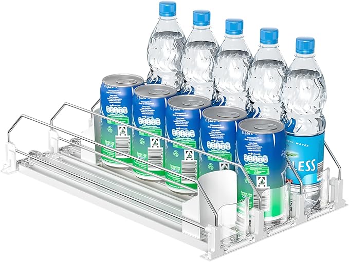 2025 Drink Organizer for Fridge, Upgrade Soda Can Dispenser for Refrigerator, Automatic Pusher Glide Fridge Can Organizer for Refrigerator, Fridge Soda Can Organizer (3 Rows white)