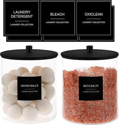 TIPGO Laundry Pods Container with 27 Labels, Glass Jars for Laundry Room Organization, Detergent Holder with Bamboo Lid, Cute Storage Jars, Black (Set of 1)