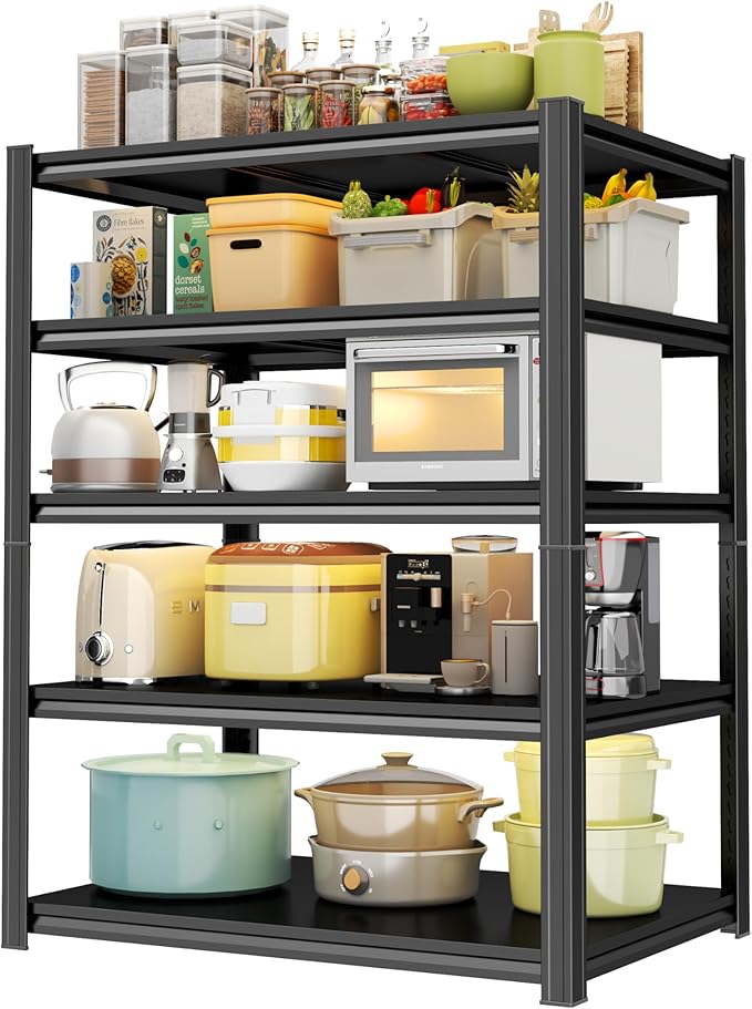 35.5" W Utility Kitchen Shelves, 5 Tier Shelf Organizer, 2000LBS Heavy Duty Storage Shelves, Adjustable Metal Shelving Unit for Pantry, Industrial, Basement, Bathroom and Closet, Black