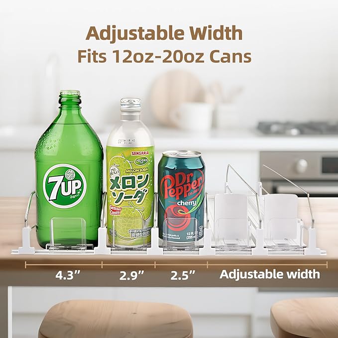 HIYOHIYO 3 Row Auto-Push Drink Organizer for Fridge, Automatic Pushing Can Dispenser for Supermarket Shelf Storage, Self Push Beverage Rack for Commercial Refrigerator Adjustable Width (Depth 15")