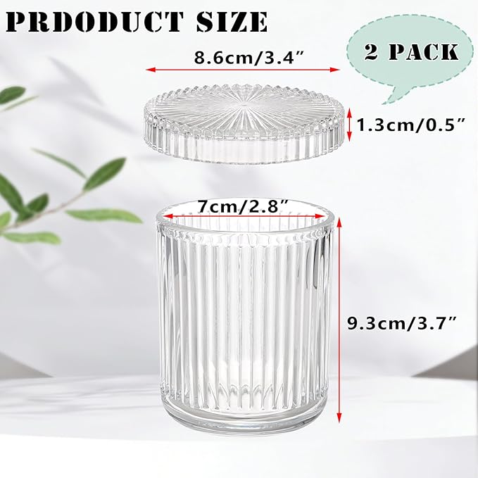 Hipiwe Glass Qtip Holder Dispenser - 2 Pcs Apothecary Jars Set with Lid, Clear Cotton Swabs and Balls Canister, Vanity Makeup Organizers and Storage Bathroom Essentials Accessories Decor