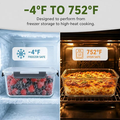 2 Pack Large Glass Food Storage Containers with Lids 85oz/10.5cup Big Airtight Storage Containers for Rotisserie Chicken Meal Prep Leftovers, BPA Free & Leak Proof, Microwave, Oven Safe (gray)