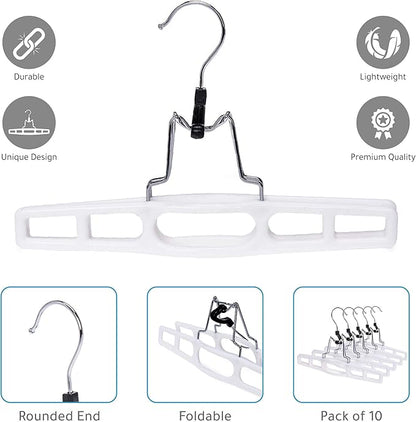 Premium Skirt Hangers 2-Pack - Thin Space-Saving Skirt Hanger Set with Clamp, Pant Hanger 2-Piece Set, Shorts Hangers with Heavy-Duty Locking Clasp, Multipurpose Quality Jean Hangers Set (White, 2)