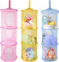 ChezMax Hanging Mesh Stuffed Animal Storage - 3 Tiers 3 Pack Large Stuffed Animal Net Organizer, Foldable Space Saver Bags Plushie Basket Organization Holder Room Bedroom Playroom Yellow Blue Pink