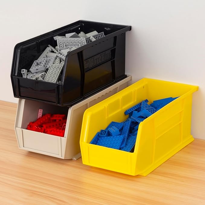 Akro-Mils 30230 AkroBins Plastic Storage Bins, Space-Saving Stackable Bins for Garage, Pantry, Craft Organization, 11" x 5" x 5", Yellow, 12-Pack